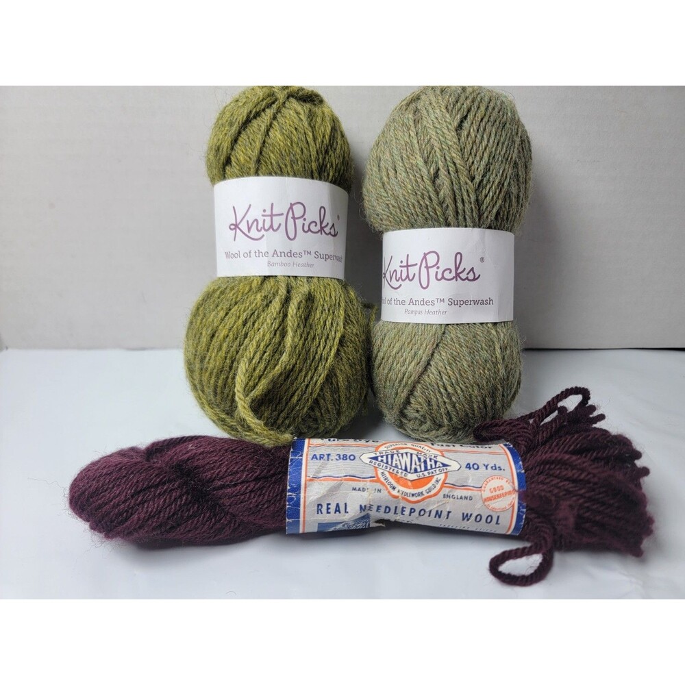 Knit Picks Wool of Andes Superwash Yarn Lot + Vintage Hiawatha Needlepoint Wool